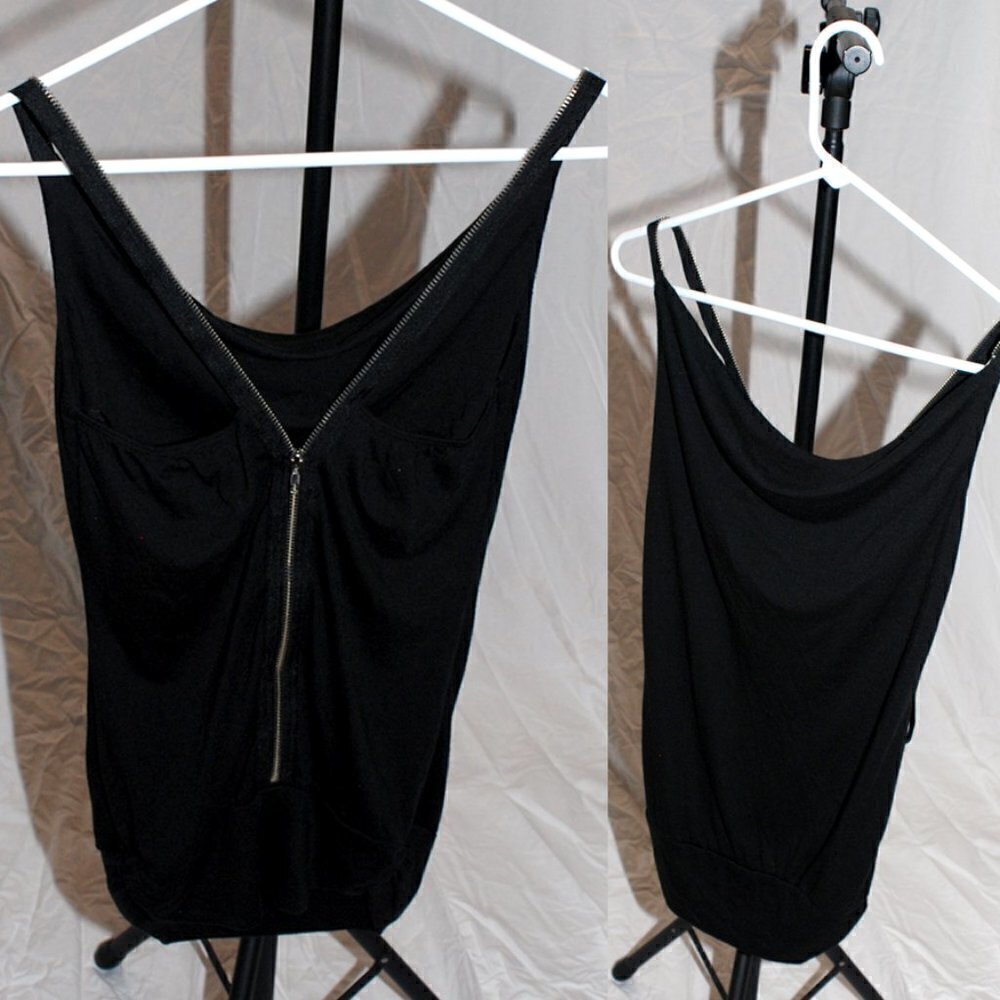 Lily Max Azria Womens Small Black Tank Top Zipper Back Cowl Scoop Front Shirt